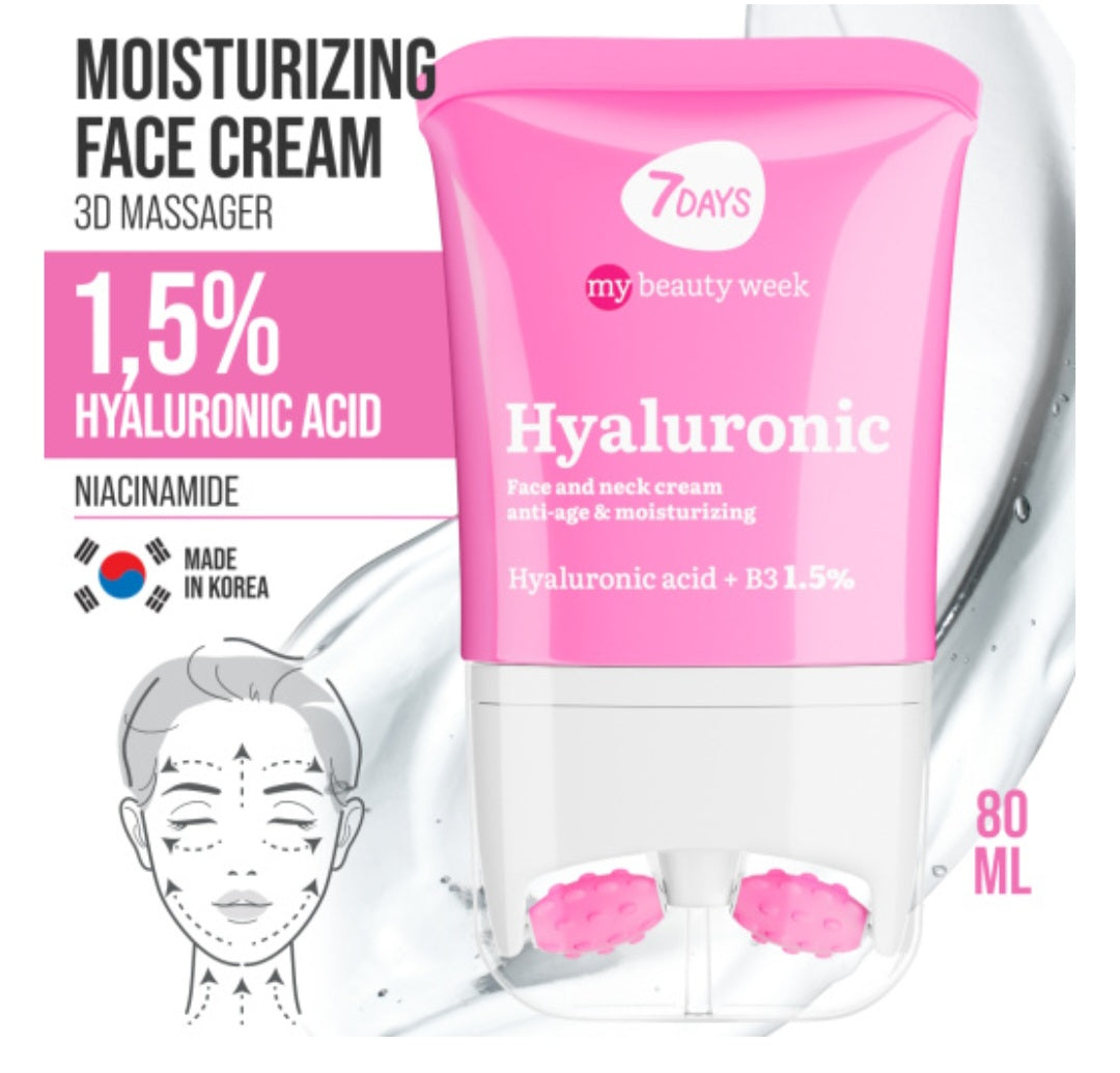 7 Days Beauty Face cream 3D massager, anti-age and moisturizing, Hyaluronic( 80 ML)
