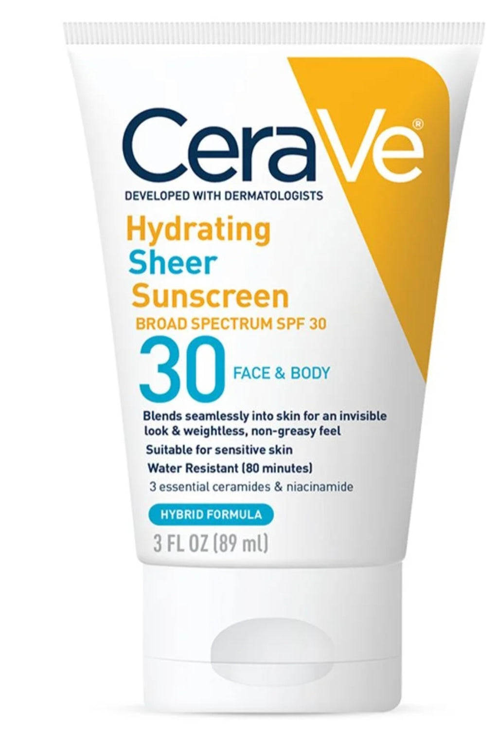 Cerave, Hydrating Sheer Sunscreen Broad Spectrum SPF 30 for Face & Body