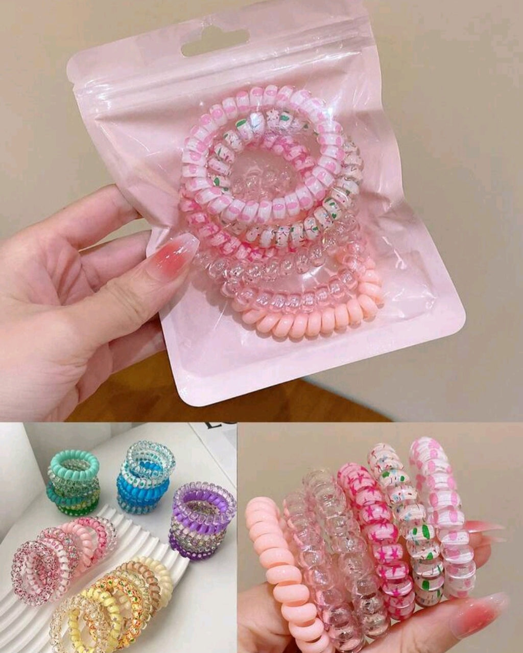 6 pieces, Spiral Hair Scrunchies
