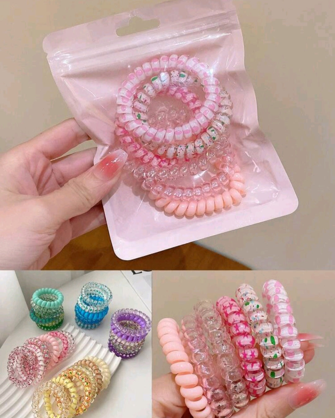 6 pieces, Spiral Hair Scrunchies