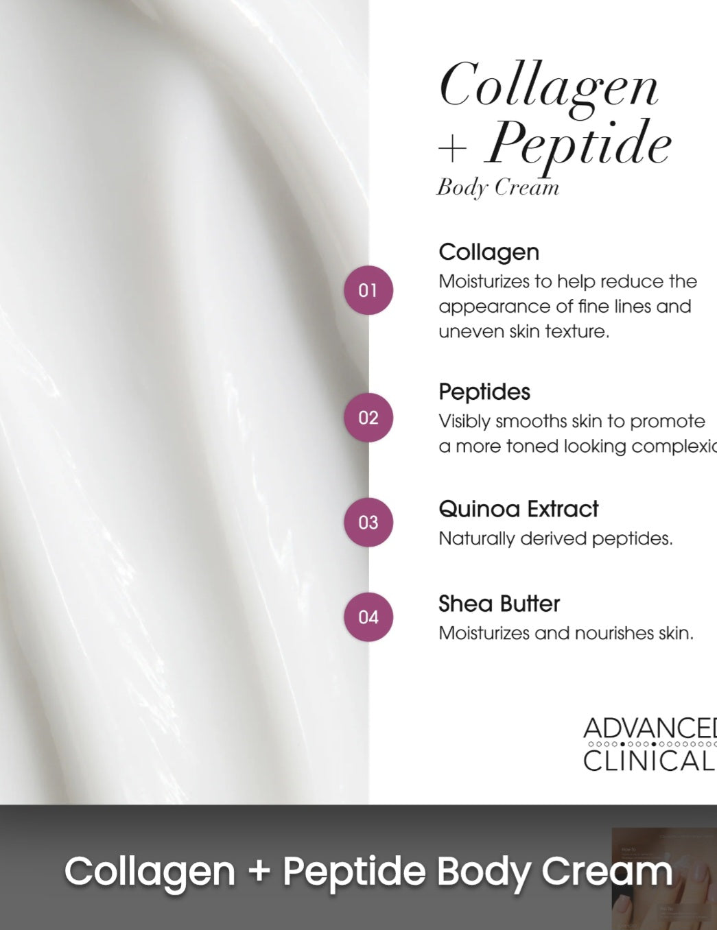 Advanced Clinical's Collagen+ Peptide Firming Body Cream 454g