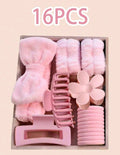 16-piece pink skincare and hair accessory self-care gift set