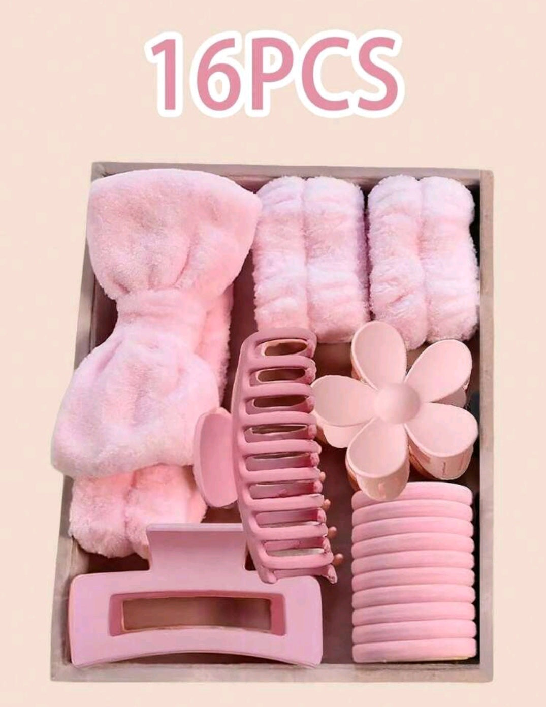 16-piece pink skincare and hair accessory self-care gift set