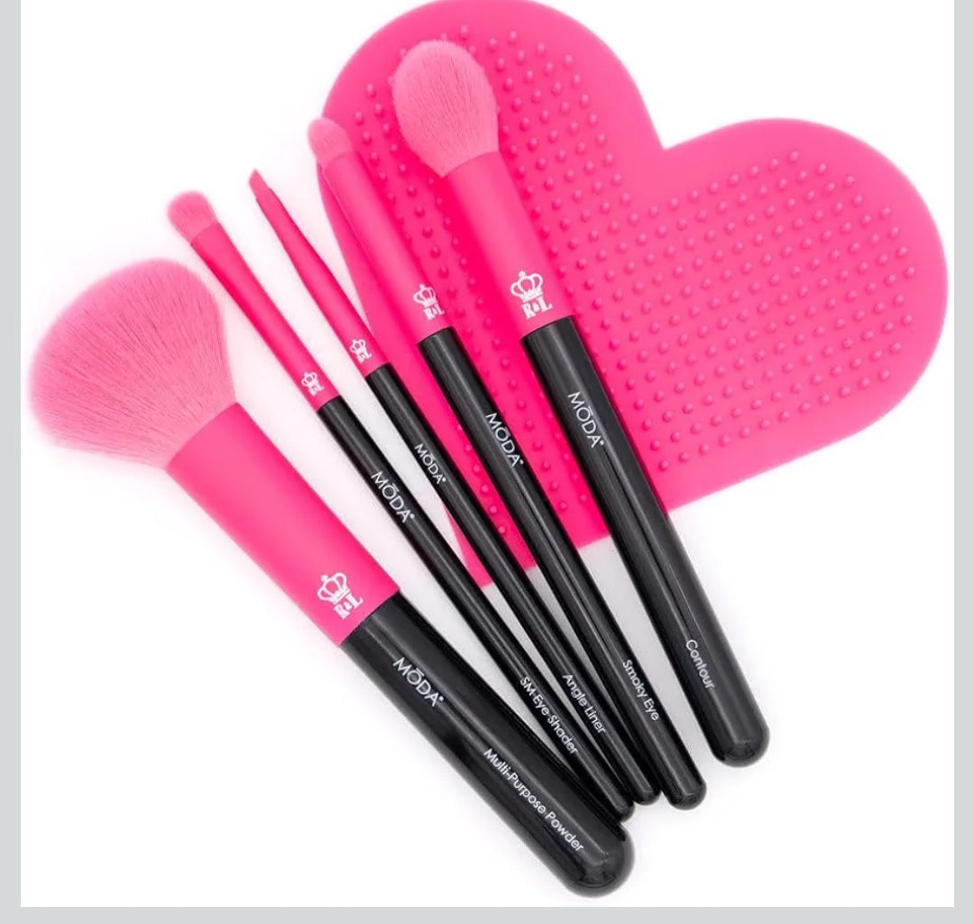 MODA Neon 6 pc Makeup Brush Set with Brush Cleaning Pad