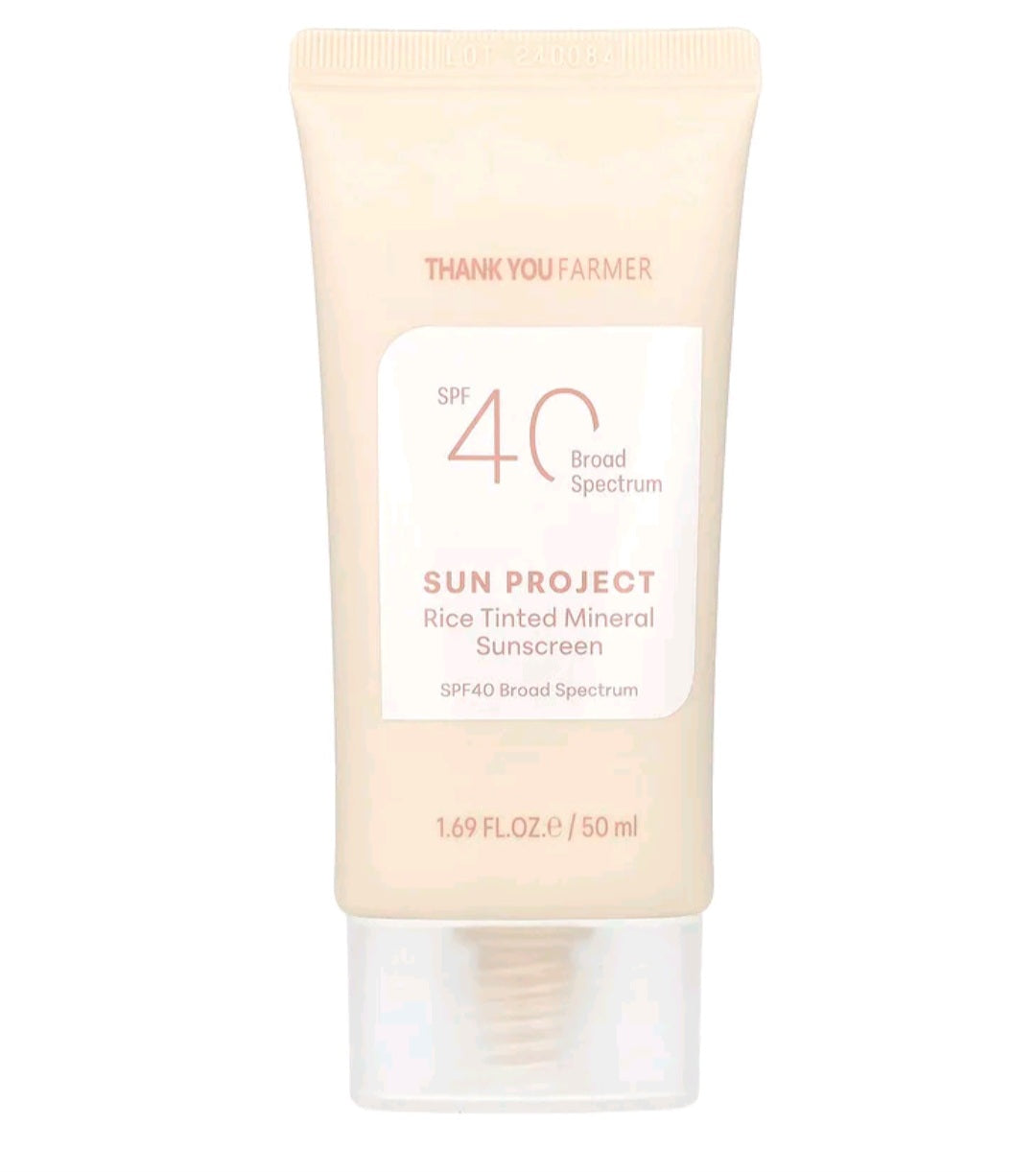 Thank You Farmer, Sun Project, Rice Tinted Mineral Sunscreen, SPF40, 1.69 fl oz (50 ml)