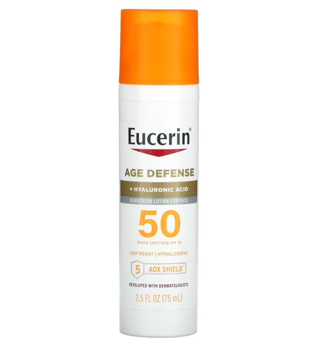 Eucerin, Age Defense, Lightweight Sunscreen Lotion For Face, SPF 50, Fragrance Free