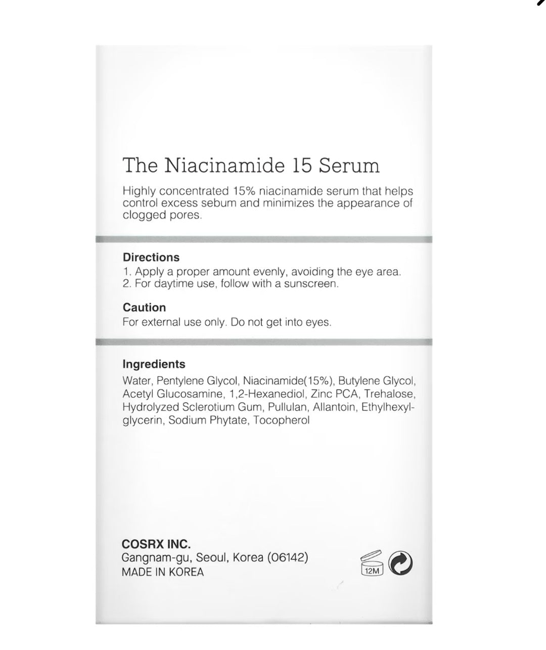 Cosrx, The Niacinamide 15 Serum, 0.67 fl. oz. (20 ml