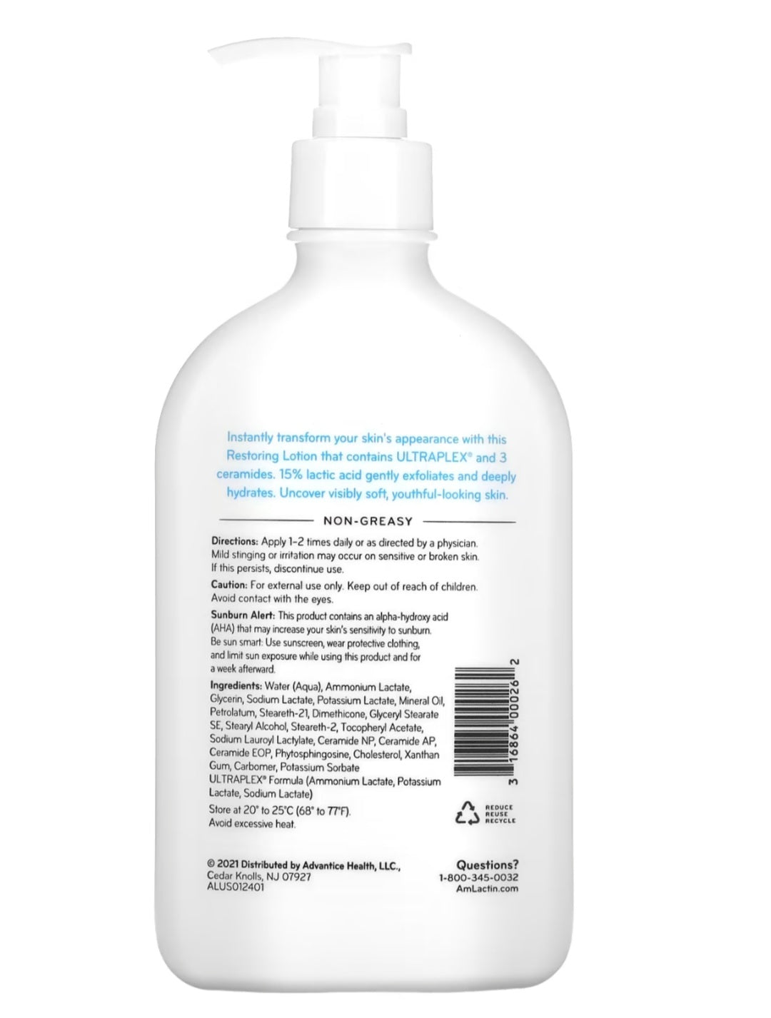 Amlactin, Rapid Relief, 15% Lactic Acid Restoring Lotion, Fragrance Free, 14.1 oz (400 g)